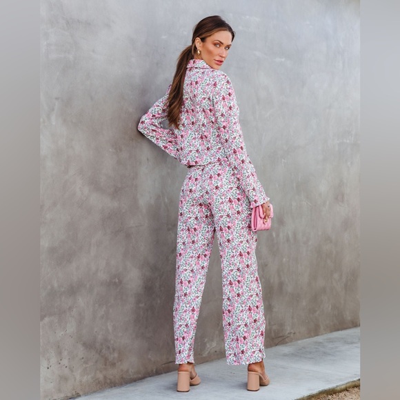 VICI Mable Rosaline Floral Plisse Button Down Shirt Set Womens Size Small - Picture 2 of 12